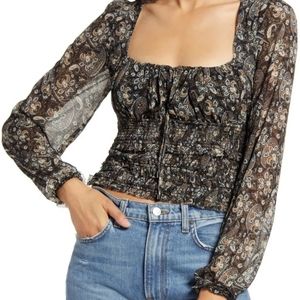 Free People Blouse Small Women Floral Dark Combo